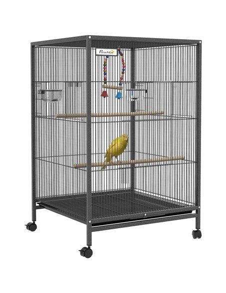 PawHut Bird Cage, Budgie Cage, with Rolling Stand, for Small Birds - Grey - pic 157983 | FastDaddyshop