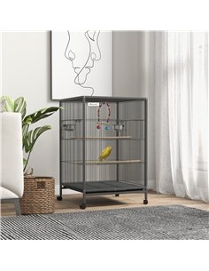 PawHut Bird Cage, Budgie Cage, with Rolling Stand, for Small Birds - Grey 2