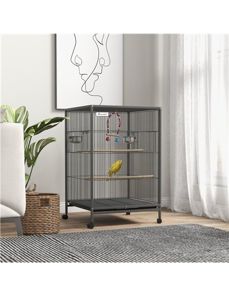 PawHut Bird Cage, Budgie Cage, with Rolling Stand, for Small Birds - Grey - pic 157984 | FastDaddyshop