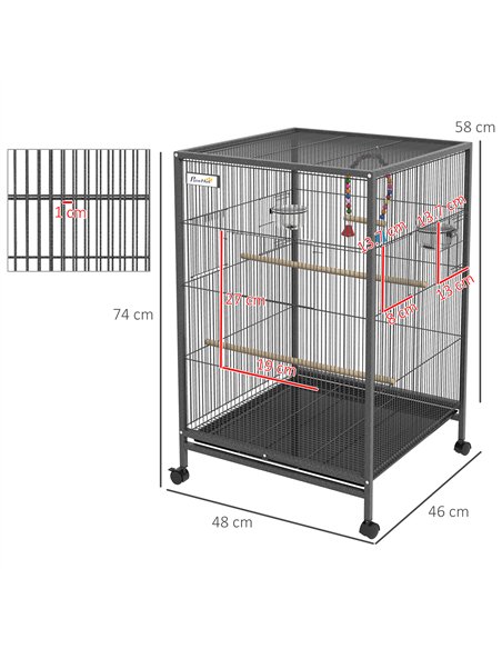 PawHut Bird Cage, Budgie Cage, with Rolling Stand, for Small Birds - Grey - pic 157985 | FastDaddyshop