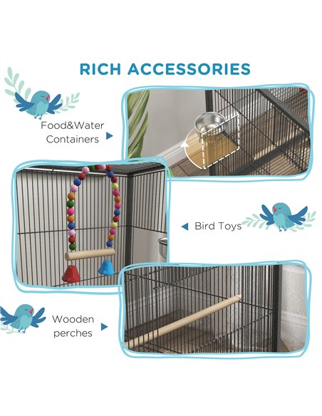 PawHut Bird Cage, Budgie Cage, with Rolling Stand, for Small Birds - Grey - pic 157987 | FastDaddyshop