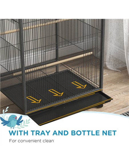 PawHut Bird Cage, Budgie Cage, with Rolling Stand, for Small Birds - Grey - pic 157988 | FastDaddyshop