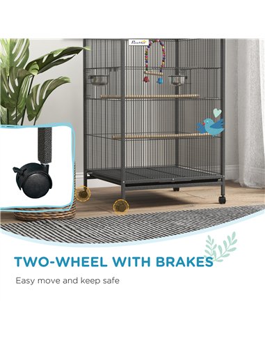 PawHut Bird Cage, Budgie Cage, with Rolling Stand, for Small Birds - Grey