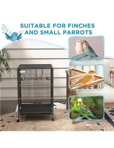 PawHut Bird Cage, Budgie Cage, with Rolling Stand, for Small Birds - Grey