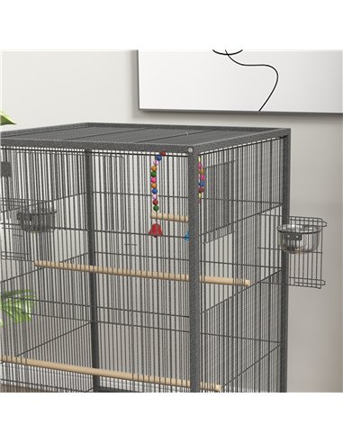 PawHut Bird Cage, Budgie Cage, with Rolling Stand, for Small Birds - Grey