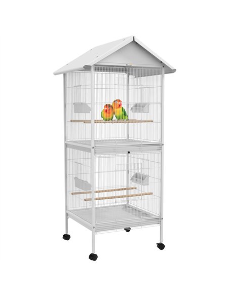 PawHut Budgie Cage with Rolling Stand, Perches, Wheels, Large Parrot Cage for Finch, Canary, Budgie, Cockatiel, White - pic 157992 | FastDaddyshop