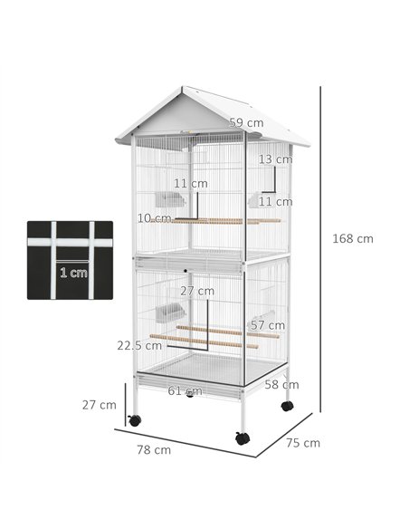 PawHut Budgie Cage with Rolling Stand, Perches, Wheels, Large Parrot Cage for Finch, Canary, Budgie, Cockatiel, White - pic 157994 | FastDaddyshop