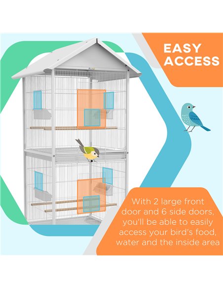 PawHut Budgie Cage with Rolling Stand, Perches, Wheels, Large Parrot Cage for Finch, Canary, Budgie, Cockatiel, White - pic 157996 | FastDaddyshop