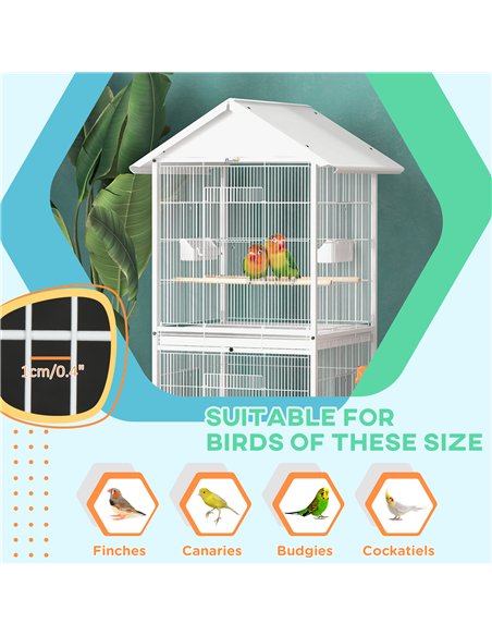 PawHut Budgie Cage with Rolling Stand, Perches, Wheels, Large Parrot Cage for Finch, Canary, Budgie, Cockatiel, White - pic 157997 | FastDaddyshop