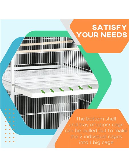 PawHut Budgie Cage with Rolling Stand, Perches, Wheels, Large Parrot Cage for Finch, Canary, Budgie, Cockatiel, White - pic 157998 | FastDaddyshop