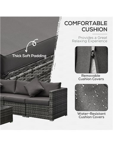 Outsunny 6 Pieces All-weather Rattan Corner Sofa Set with Coffee Table & Cushions, Mixed Grey