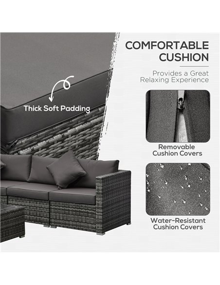 Outsunny 6 Pieces All-weather Rattan Corner Sofa Set with Coffee Table & Cushions, Mixed Grey - pic 15800 | FastDaddyshop