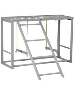 PawHut Chicken Activity Play with Swing Set for 3-4 Chickens, Wooden Chicken Coop, Grey