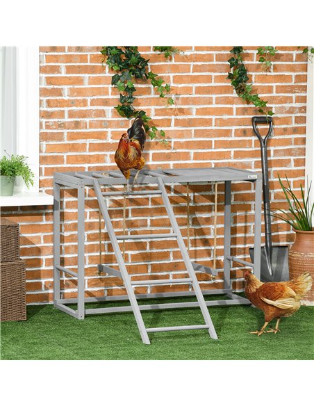 PawHut Chicken Activity Play with Swing Set for 3-4 Chickens, Wooden Chicken Coop, Grey - pic 158002 | FastDaddyshop
