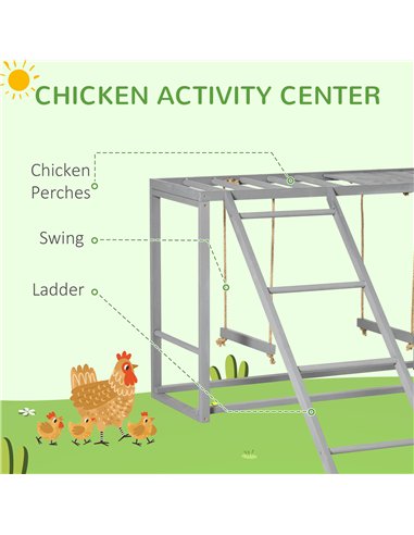 PawHut Chicken Activity Play with Swing Set for 3-4 Chickens, Wooden Chicken Coop, Grey