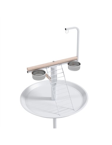 PawHut Bird Stand with Four Wheels, Perches, Stainless Steel Feed Bowls, Round Tray, for Garden, Indoor, Outdoor - White