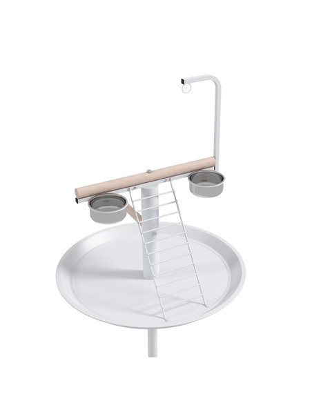 PawHut Bird Stand with Four Wheels, Perches, Stainless Steel Feed Bowls, Round Tray, for Garden, Indoor, Outdoor - White - pic 158016 | FastDaddyshop