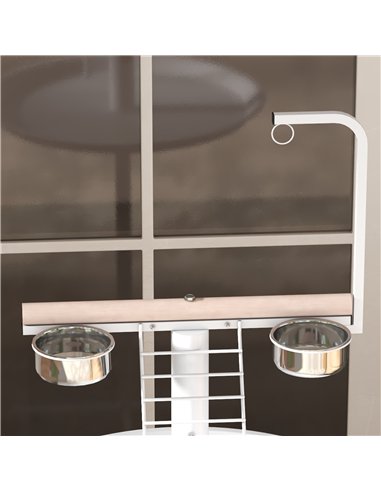 PawHut Bird Stand with Four Wheels, Perches, Stainless Steel Feed Bowls, Round Tray, for Garden, Indoor, Outdoor - White