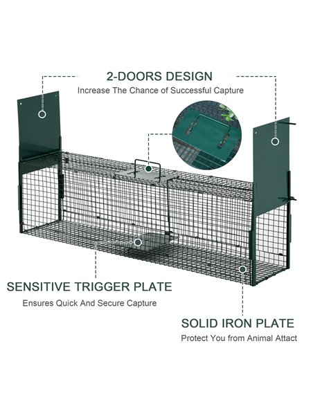 PawHut Two-Door Live Trap for Small Animals, Animal Trap for Rat, Mice - Dark Green - pic 158022 | FastDaddyshop