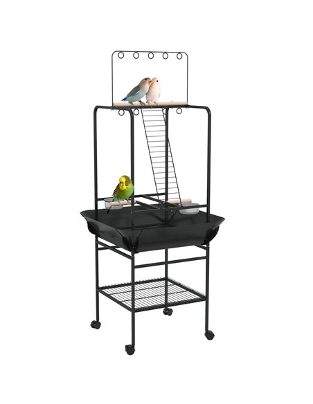 PawHut Steel Bird Table, Bird Feeder stand, with Perches, Stainless Steel Feed Bowls, Trays - Dark Grey - pic 158028 | FastDaddyshop