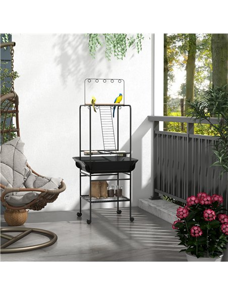 PawHut Steel Bird Table, Bird Feeder stand, with Perches, Stainless Steel Feed Bowls, Trays - Dark Grey - pic 158029 | FastDaddyshop