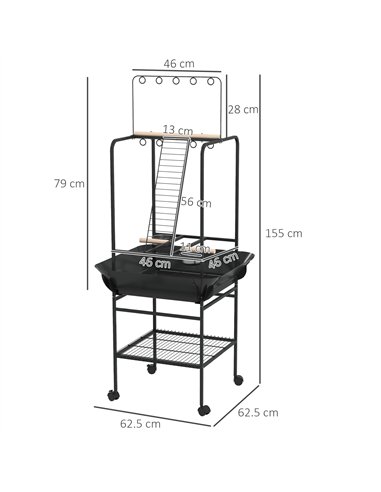 PawHut Steel Bird Table, Bird Feeder stand, with Perches, Stainless Steel Feed Bowls, Trays - Dark Grey