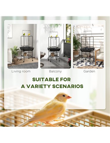 PawHut Steel Bird Table, Bird Feeder stand, with Perches, Stainless Steel Feed Bowls, Trays - Dark Grey