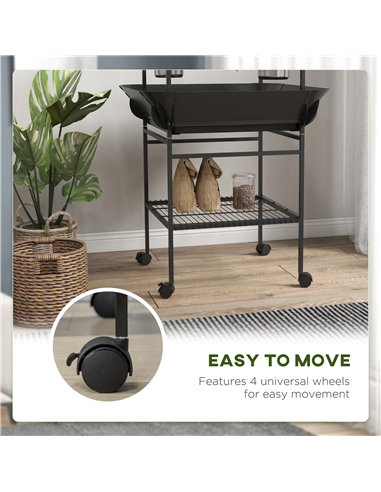 PawHut Steel Bird Table, Bird Feeder stand, with Perches, Stainless Steel Feed Bowls, Trays - Dark Grey
