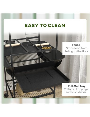 PawHut Steel Bird Table, Bird Feeder stand, with Perches, Stainless Steel Feed Bowls, Trays - Dark Grey