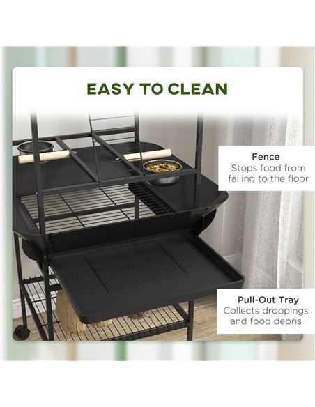 PawHut Steel Bird Table, Bird Feeder stand, with Perches, Stainless Steel Feed Bowls, Trays - Dark Grey - pic 158033 | FastDaddyshop