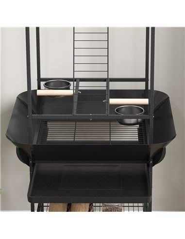 PawHut Steel Bird Table, Bird Feeder stand, with Perches, Stainless Steel Feed Bowls, Trays - Dark Grey