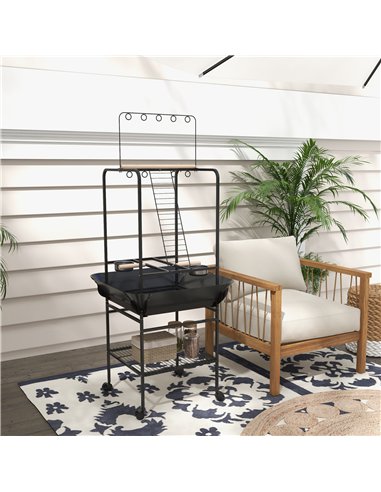 PawHut Steel Bird Table, Bird Feeder stand, with Perches, Stainless Steel Feed Bowls, Trays - Dark Grey
