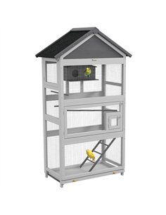 PawHut Wooden Bird Cage, with Stand, for Finches, Parakeets, Small birds - Grey