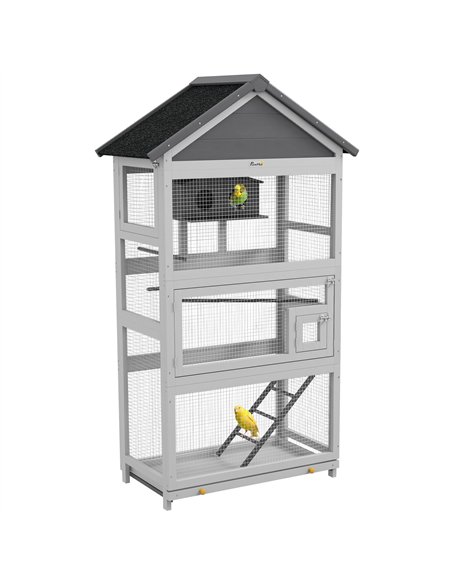 PawHut Wooden Bird Cage, with Stand, for Finches, Parakeets, Small birds - Grey - pic 158037 | FastDaddyshop
