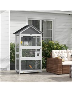 PawHut Wooden Bird Cage, with Stand, for Finches, Parakeets, Small birds - Grey 2