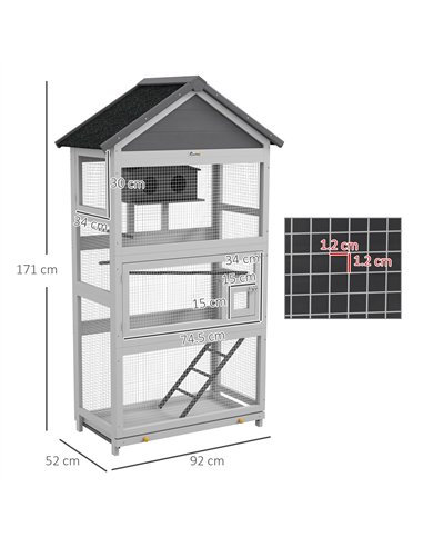 PawHut Wooden Bird Cage, with Stand, for Finches, Parakeets, Small birds - Grey