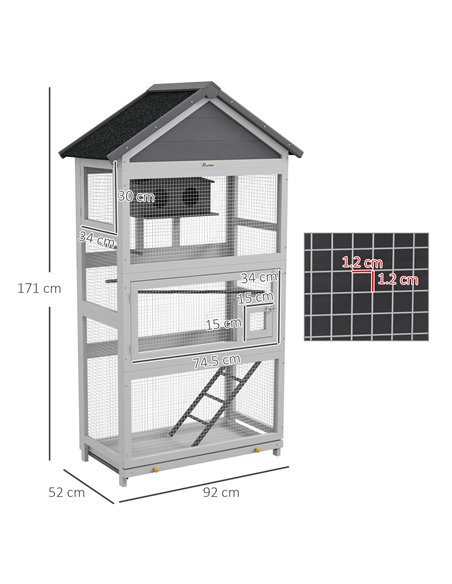 PawHut Wooden Bird Cage, with Stand, for Finches, Parakeets, Small birds - Grey - pic 158039 | FastDaddyshop