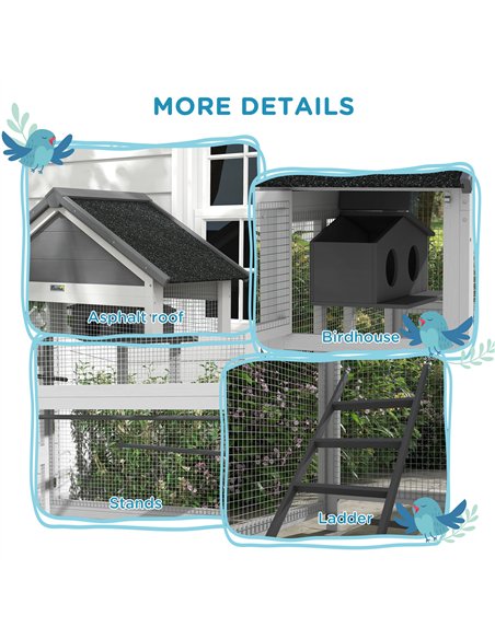 PawHut Wooden Bird Cage, with Stand, for Finches, Parakeets, Small birds - Grey - pic 158043 | FastDaddyshop