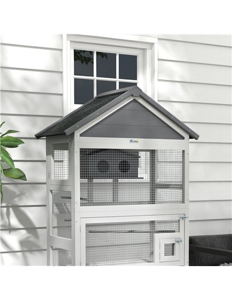 PawHut Wooden Bird Cage, with Stand, for Finches, Parakeets, Small birds - Grey - pic 158045 | FastDaddyshop