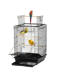 PawHut Steel Bird Cage with Openable Top, Stand, Tray, Handles, Feeding Bowls for Parakeet, Finch - Black