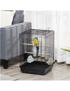 PawHut Steel Bird Cage with Openable Top, Stand, Tray, Handles, Feeding Bowls for Parakeet, Finch - Black 2
