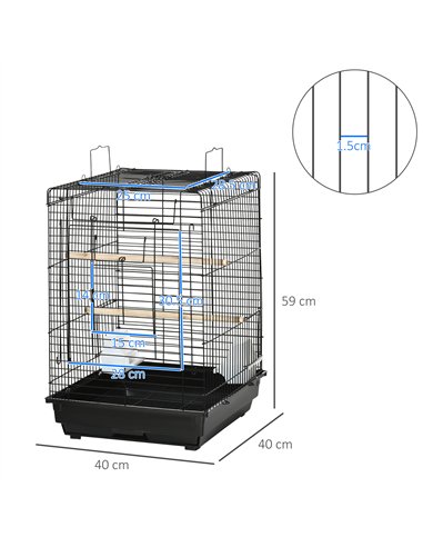 PawHut Steel Bird Cage with Openable Top, Stand, Tray, Handles, Feeding Bowls for Parakeet, Finch - Black