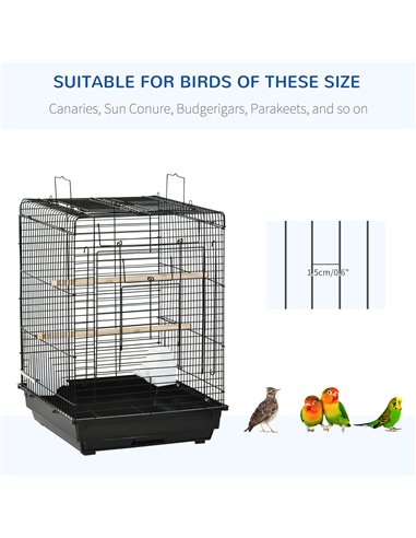 PawHut Steel Bird Cage with Openable Top, Stand, Tray, Handles, Feeding Bowls for Parakeet, Finch - Black