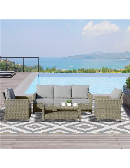 Outsunny 5-Seater Outdoor PE Rattan Sofa Set with Padded Cushion & 2-Tier Tea Table, Brown - pic 15805 | FastDaddyshop