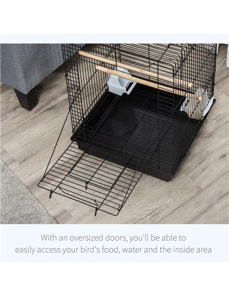 PawHut Steel Bird Cage with Openable Top, Stand, Tray, Handles, Feeding Bowls for Parakeet, Finch - Black - pic 158051 | FastDaddyshop