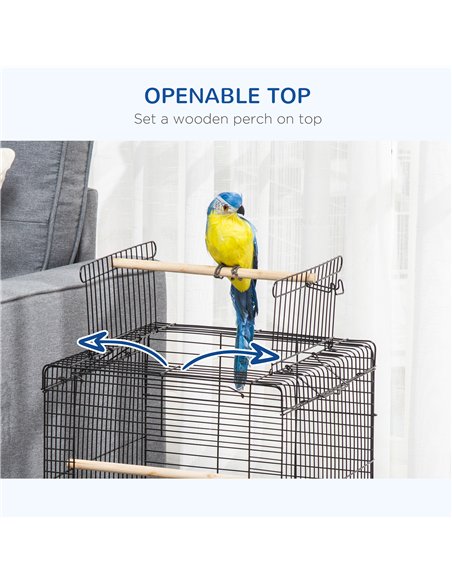PawHut Steel Bird Cage with Openable Top, Stand, Tray, Handles, Feeding Bowls for Parakeet, Finch - Black - pic 158053 | FastDaddyshop