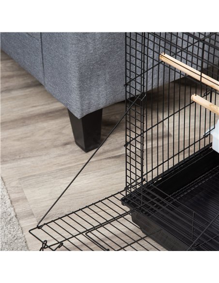 PawHut Steel Bird Cage with Openable Top, Stand, Tray, Handles, Feeding Bowls for Parakeet, Finch - Black - pic 158054 | FastDaddyshop