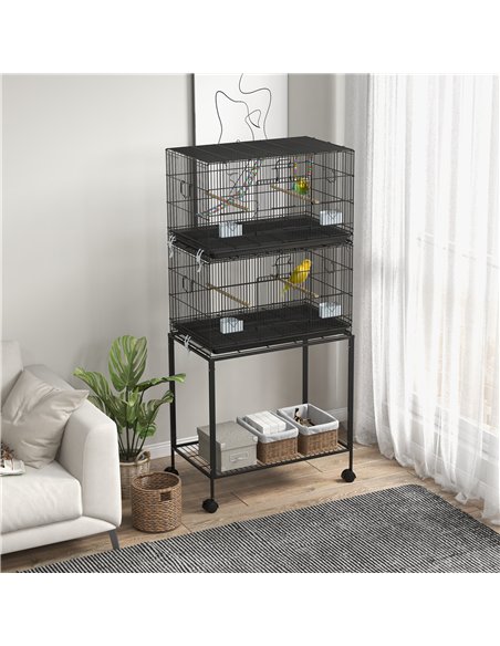 PawHut Two-Tier Bird Cage on Wheels, with Stand, for Small Birds - pic 158056 | FastDaddyshop