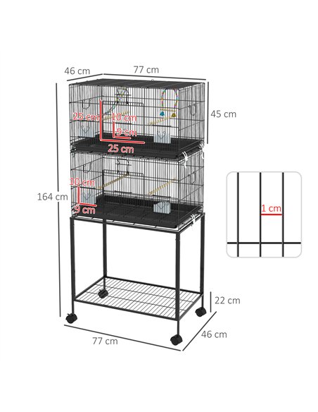 PawHut Two-Tier Bird Cage on Wheels, with Stand, for Small Birds - pic 158057 | FastDaddyshop