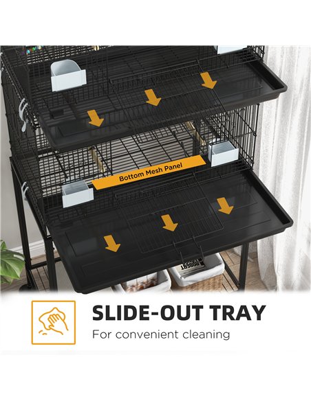 PawHut Two-Tier Bird Cage on Wheels, with Stand, for Small Birds - pic 158058 | FastDaddyshop